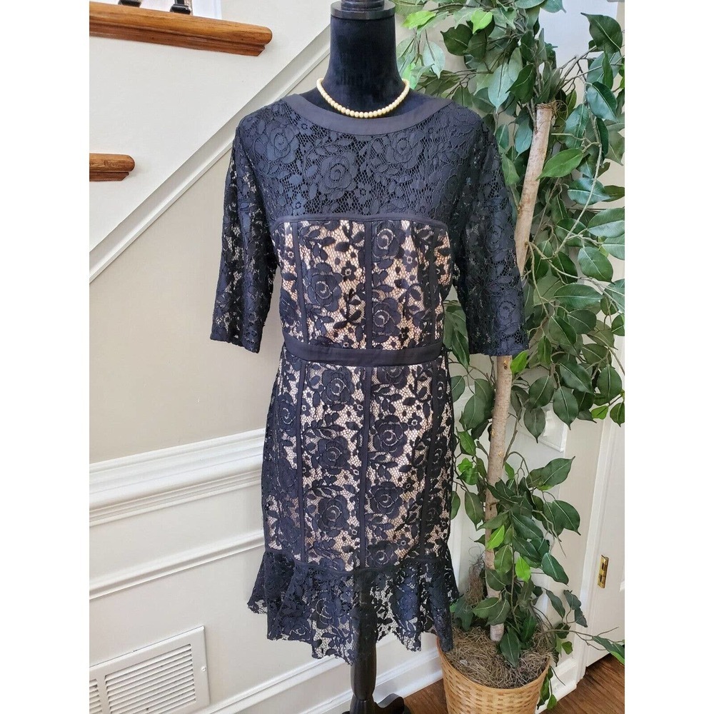Paper Dolls Women Black Cotton Round Neck Long Sleeve Knee Length Dress Size 18